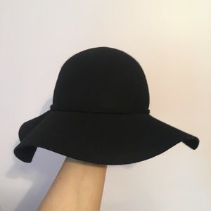 Wide Brim Black Hat with Bow